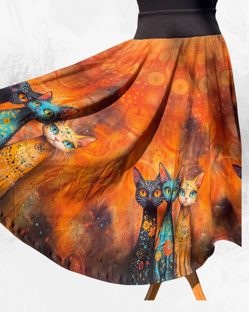 Dámská dlouhá kolová úpletová sukně,kočky